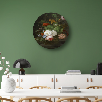 Bloemen in een glazen vaas - Rachel Ruysch aluminium muurcirkel