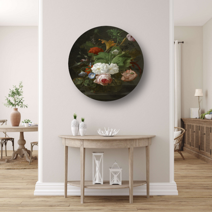 Bloemen in een glazen vaas - Rachel Ruysch aluminium muurcirkel