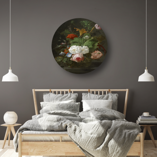 Bloemen in een glazen vaas - Rachel Ruysch aluminium muurcirkel