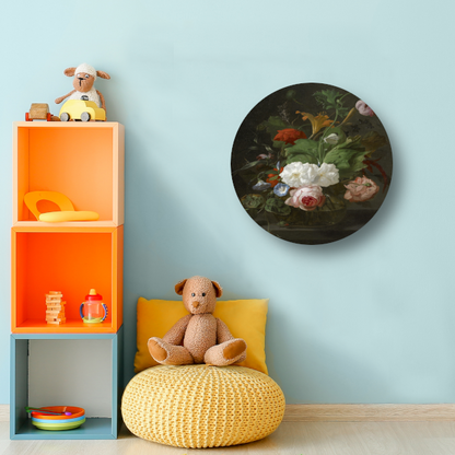 Bloemen in een glazen vaas - Rachel Ruysch aluminium muurcirkel