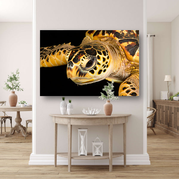 Zeeschildpad zwemt in oceaan acrylglas