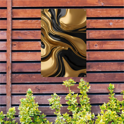 Dynamisch goud-zwart abstracte kunst tuinposter