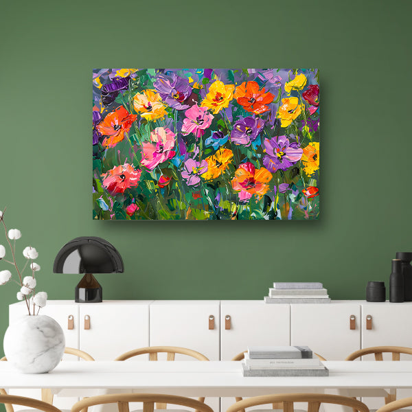 Kleurrijk bloemenveld in expressieve stijl canvas