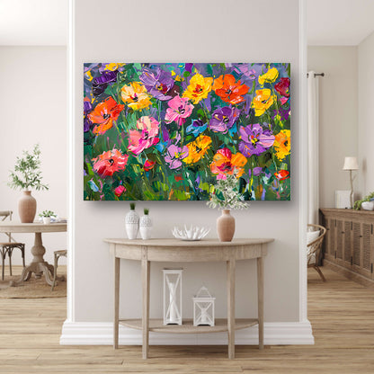 Kleurrijk bloemenveld in expressieve stijl canvas