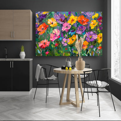 Kleurrijk bloemenveld in expressieve stijl canvas