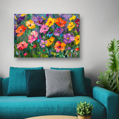 Kleurrijk bloemenveld in expressieve stijl canvas