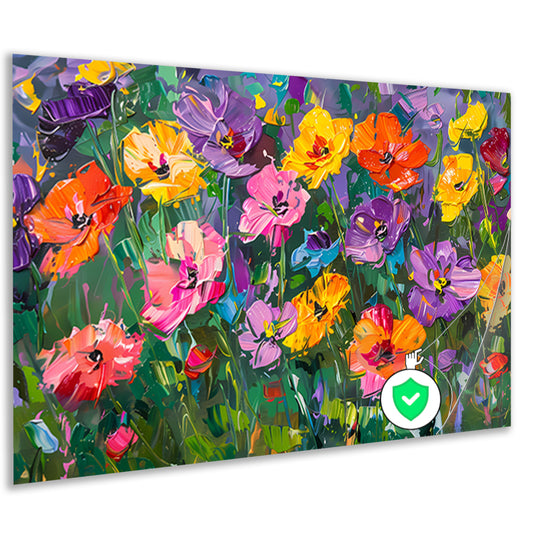 Kleurrijk bloemenveld in expressieve stijl poster