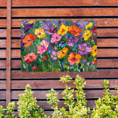 Kleurrijk bloemenveld in expressieve stijl tuinposter