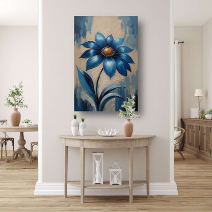 Abstracte Indigo Bloem met Dynamische Bladeren canvas