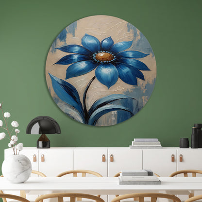 Abstracte Indigo Bloem met Dynamische Bladeren aluminium muurcirkel
