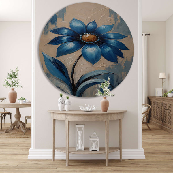 Abstracte Indigo Bloem met Dynamische Bladeren aluminium muurcirkel