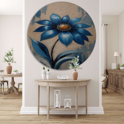 Abstracte Indigo Bloem met Dynamische Bladeren aluminium muurcirkel