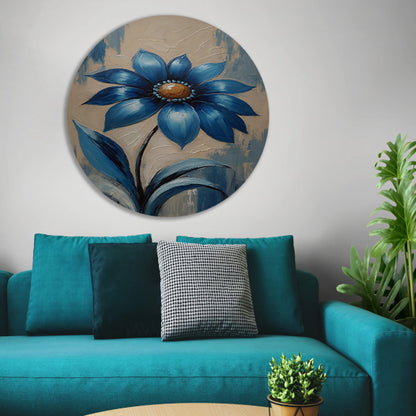 Abstracte Indigo Bloem met Dynamische Bladeren aluminium muurcirkel