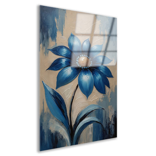 Abstracte Indigo Bloem met Dynamische Bladeren Acrylglas