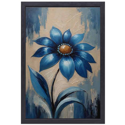Abstracte Indigo Bloem met Dynamische Bladeren canvas met baklijst