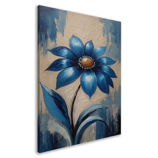 Abstracte Indigo Bloem met Dynamische Bladeren canvas