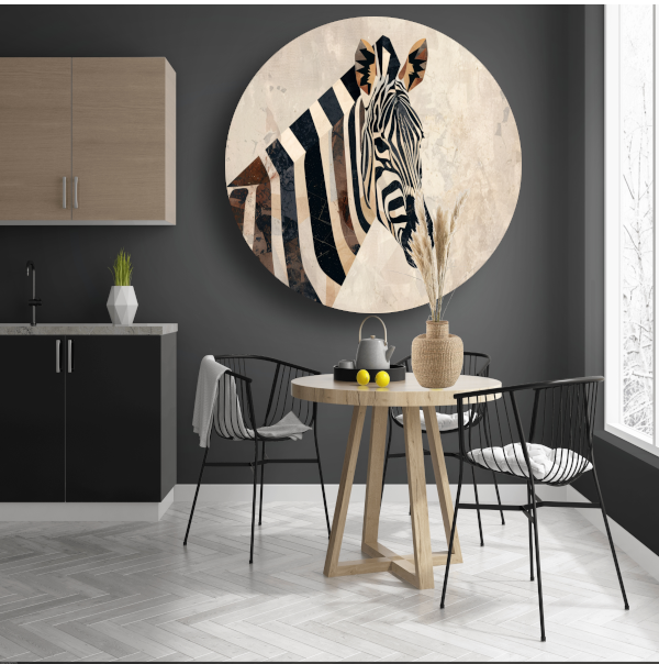 Zebra Kop Geometrische Vormen Monochroom Ontwerp aluminium muurcirkel