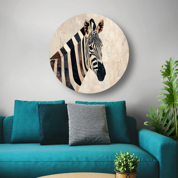 Zebra Kop Geometrische Vormen Monochroom Ontwerp aluminium muurcirkel