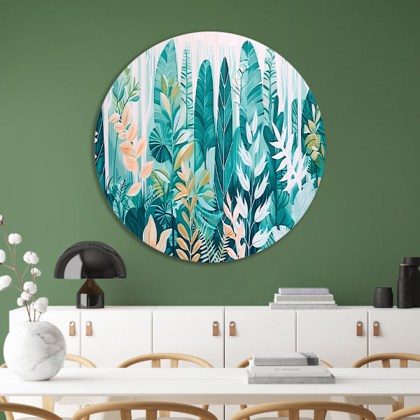 Abstracte kunst van planten en bladeren aluminium muurcirkel