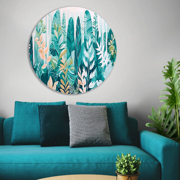 Abstracte kunst van planten en bladeren aluminium muurcirkel