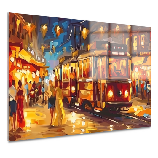 Levendige Stadstram in Kleurrijke Nacht acrylglas