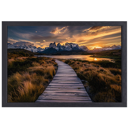 Adembenemende zonsondergang over Patagonië landschap canvas met baklijst