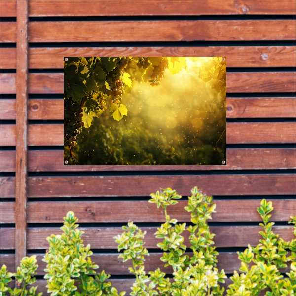 Gouden lichtval over wijngaard bij zonsondergang tuinposter