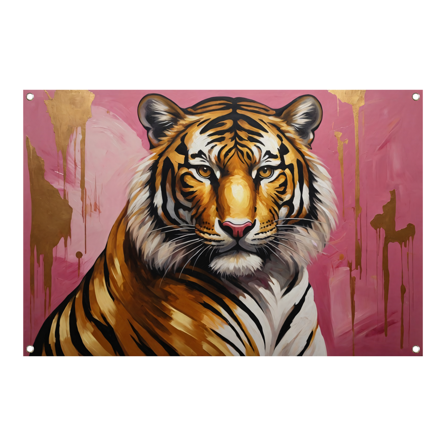 Krachtige Tijger in Goud en Roze tuinposter