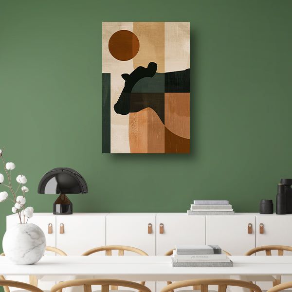 Gestileerde abstracte afbeelding van paard en zon poster