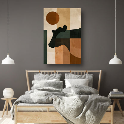 Gestileerde abstracte afbeelding van paard en zon poster