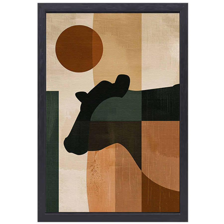 Gestileerde abstracte afbeelding van paard en zon canvas met baklijst