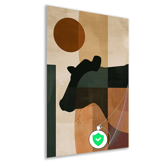 Gestileerde abstracte afbeelding van paard en zon poster