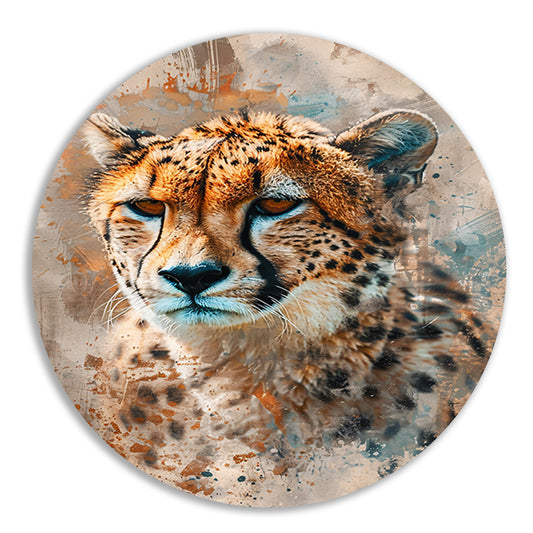 Digitale kunst van cheetah met abstracte achtergrond aluminium muurcirkel