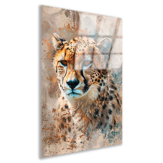 Digitale kunst van cheetah met abstracte achtergrond acrylglas