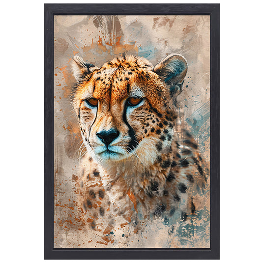 Digitale kunst van cheetah met abstracte achtergrond canvas met baklijst