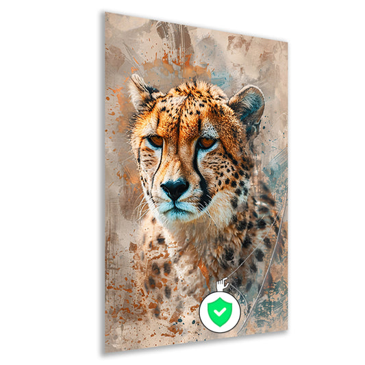 Digitale kunst van cheetah met abstracte achtergrond poster