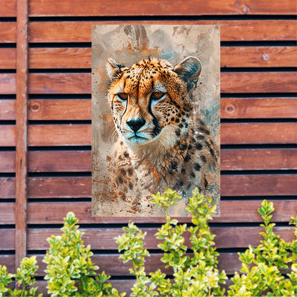 Digitale kunst van cheetah met abstracte achtergrond tuinposter