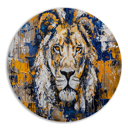 Abstract schilderij van een kleurrijke leeuw forex muurcirkel