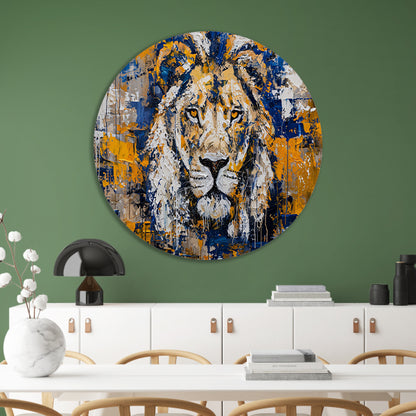 Abstract schilderij van een kleurrijke leeuw forex muurcirkel