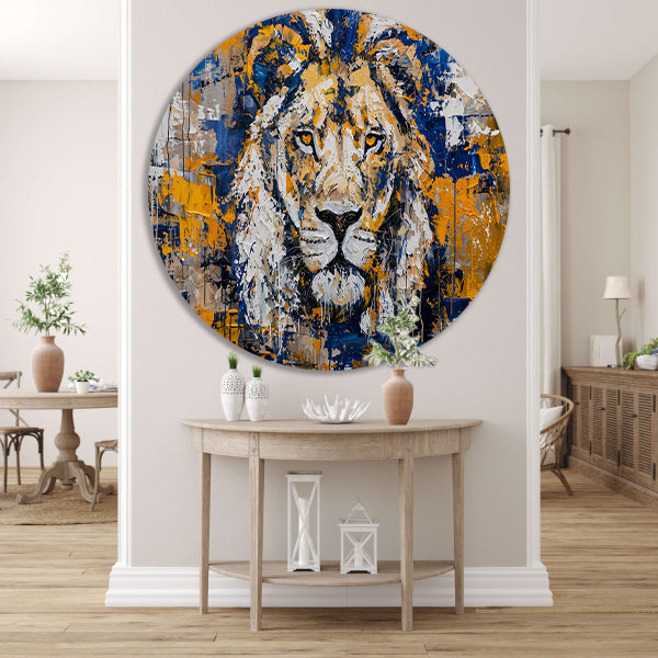 Abstract schilderij van een kleurrijke leeuw forex muurcirkel
