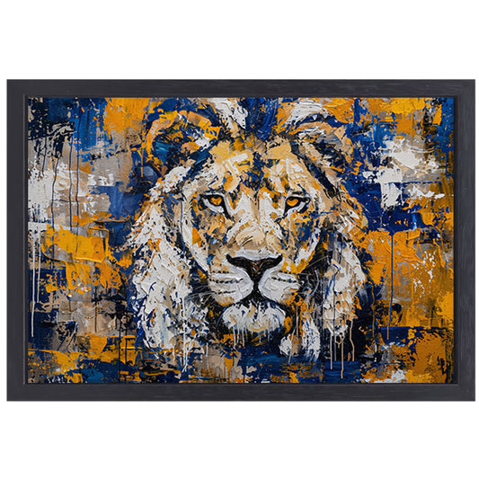 Abstract schilderij van een kleurrijke leeuw canvas met baklijst