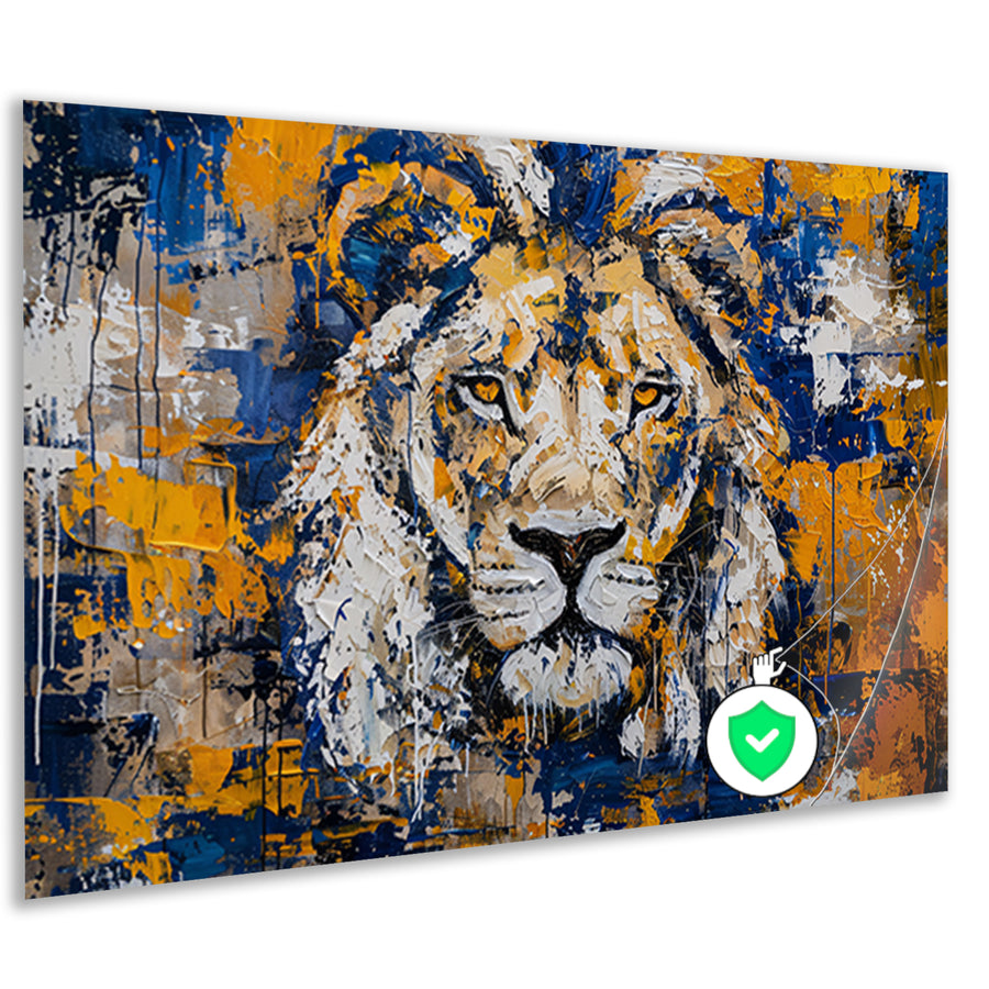 Abstract schilderij van een kleurrijke leeuw poster