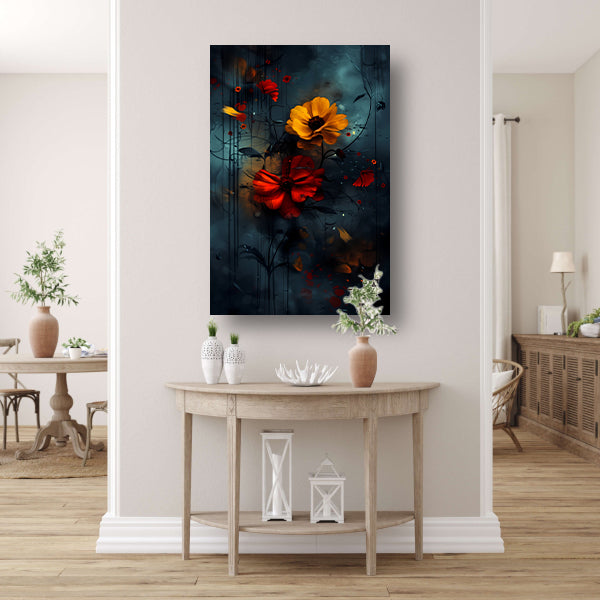 Abstracte bloemen in de regen poster