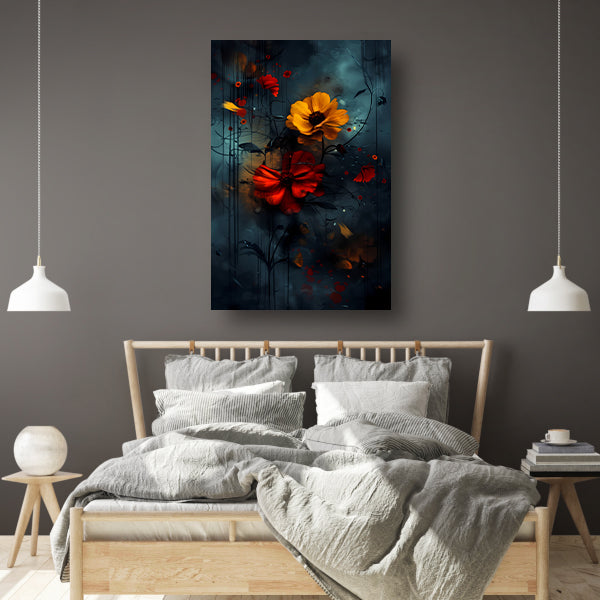 Abstracte bloemen in de regen poster