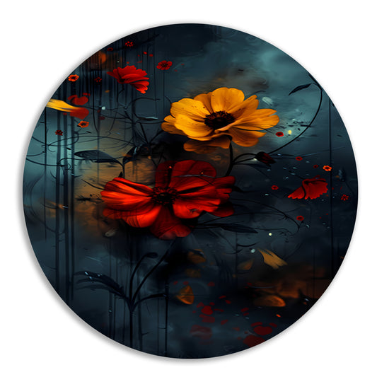 Abstracte bloemen in de regen aluminium muurcirkel