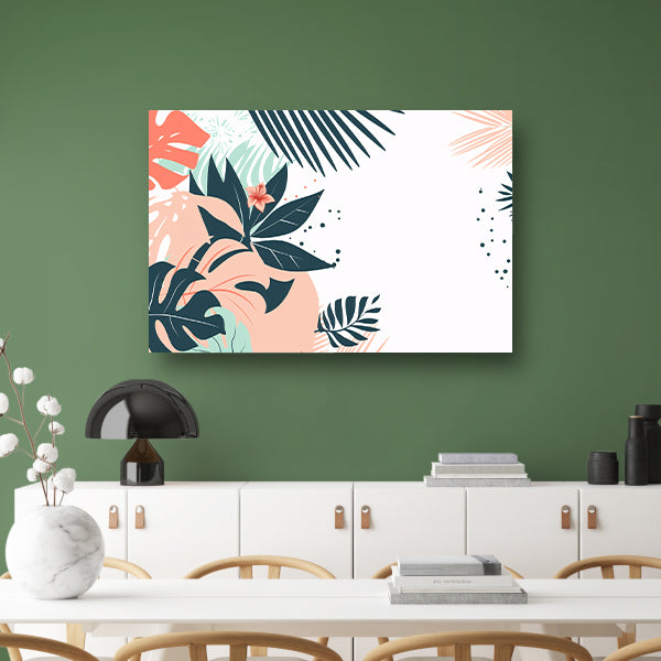 Tropische bladeren en bloemen illustratie canvas