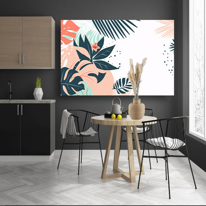 Tropische bladeren en bloemen illustratie canvas