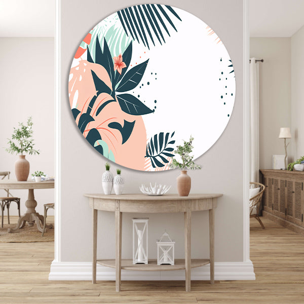 Tropische bladeren en bloemen illustratie aluminium muurcirkel