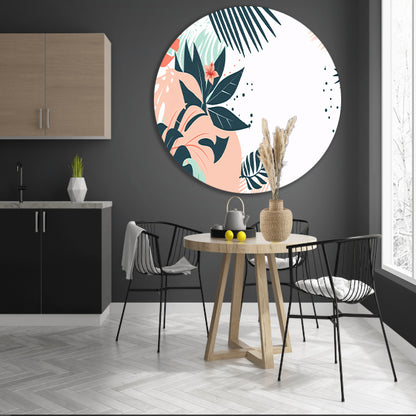 Tropische bladeren en bloemen illustratie aluminium muurcirkel