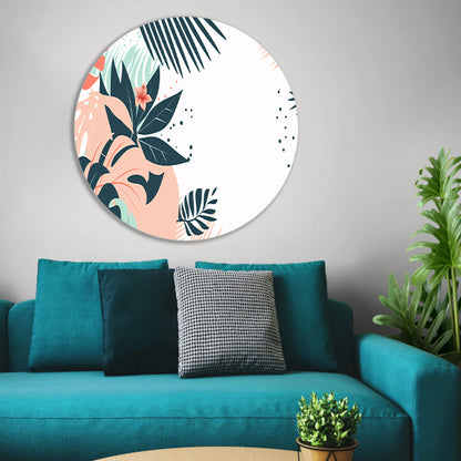 Tropische bladeren en bloemen illustratie aluminium muurcirkel